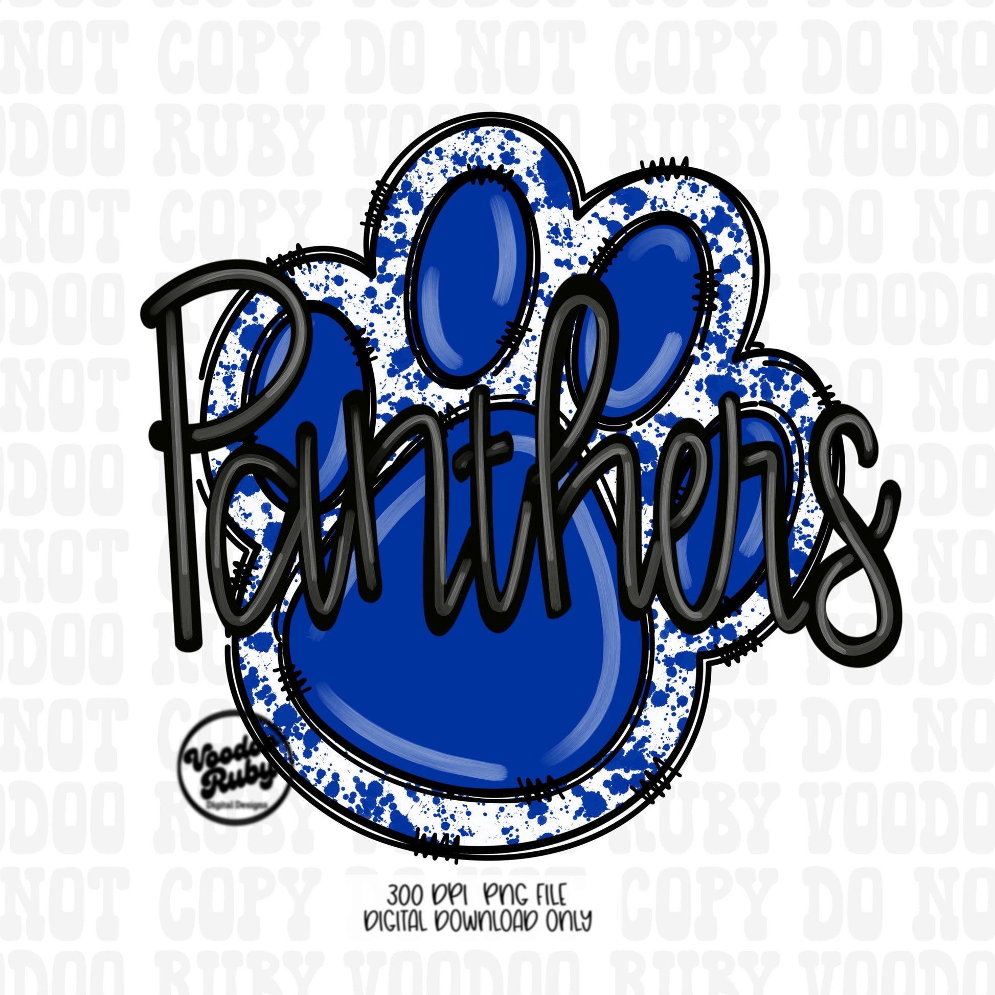 Panthers PNG Design Sublimation Hand Drawn Digital Download Football PNG Blue Paw Print Panthers Mascot DTF Printable