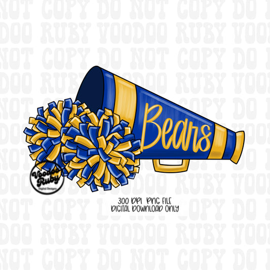 Bears PNG Design Sublimation Cheer PNG Hand Drawn Digital Download Sublimation Bears Football PNG Cheerleader Clip Art Cheer Megaphone DTF Printable