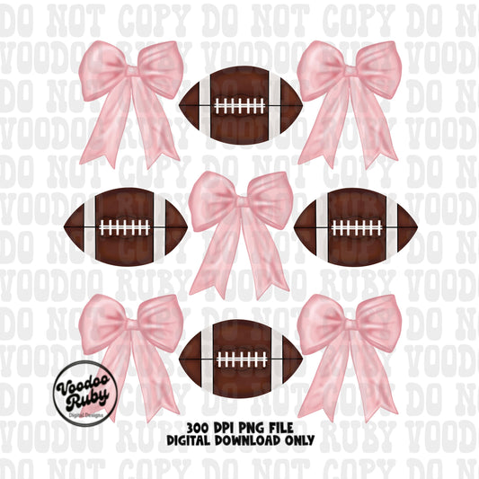 Pink Bow Football PNG Design Sublimation Hand Drawn Digital Download Coquette Pink Ribbon PNG Soft Girl Preppy Pink Girly DTF Printable