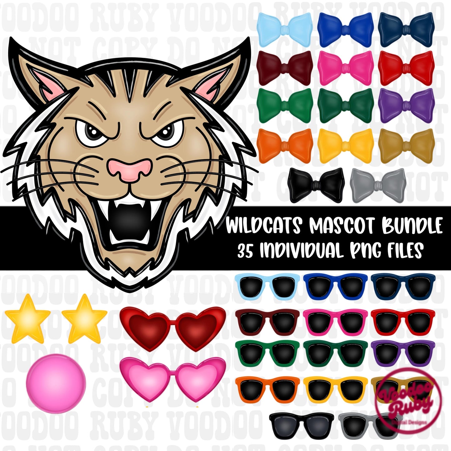 Wildcats Mascot PNG Bundle: Hand-Drawn Sublimation Design (Digital Download))