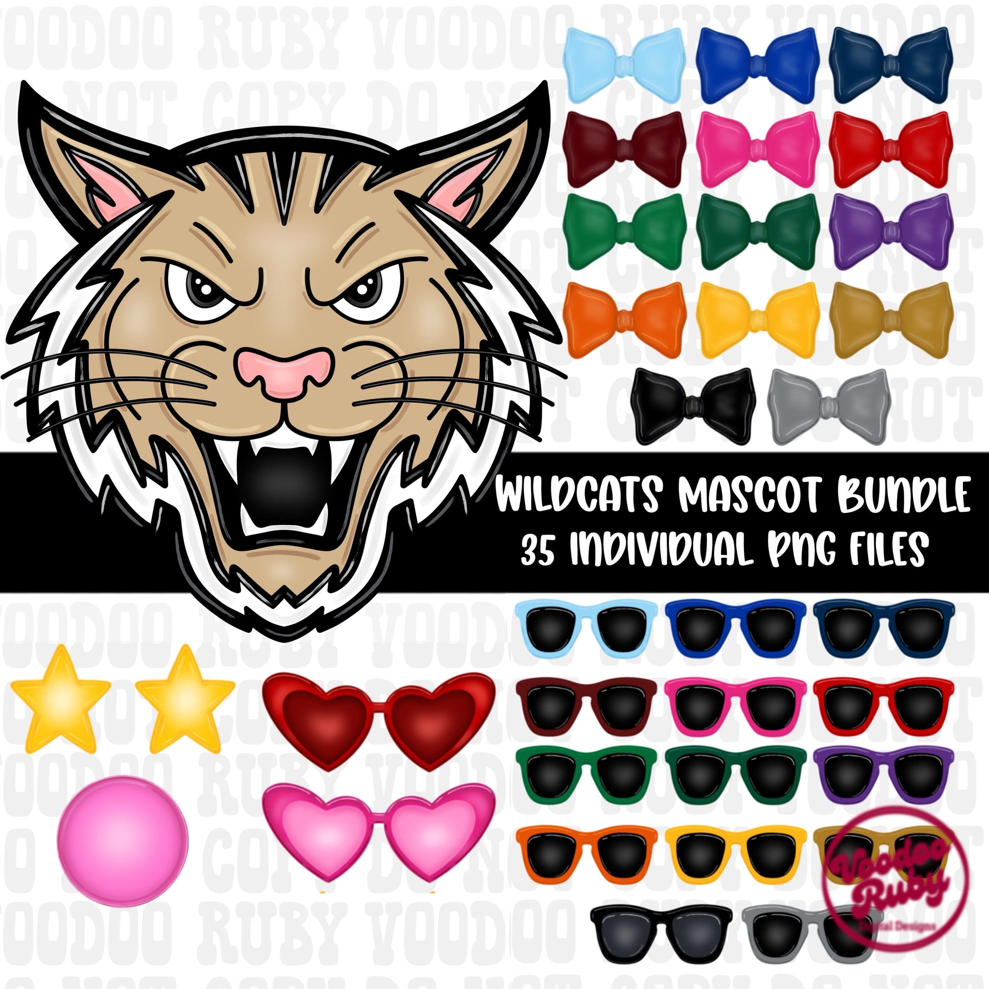 Wildcats Mascot PNG Bundle: Hand-Drawn Sublimation Design (Digital Download))