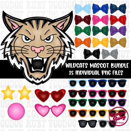 Wildcats Mascot PNG Bundle: Hand-Drawn Sublimation Design (Digital Download))