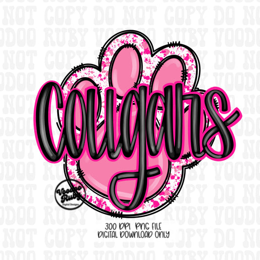 Pink Cougars PNG Design Sublimation Hand Drawn Digital Download Pink Football PNG Pink Paw Cougars DTF Printable Pink October Awareness