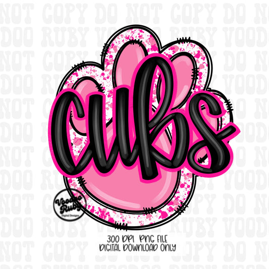 Pink Cubs PNG Design Hand Drawn Digital Download Pink Football PNG Sublimation Pink Paw Print Cubs DTF Printable