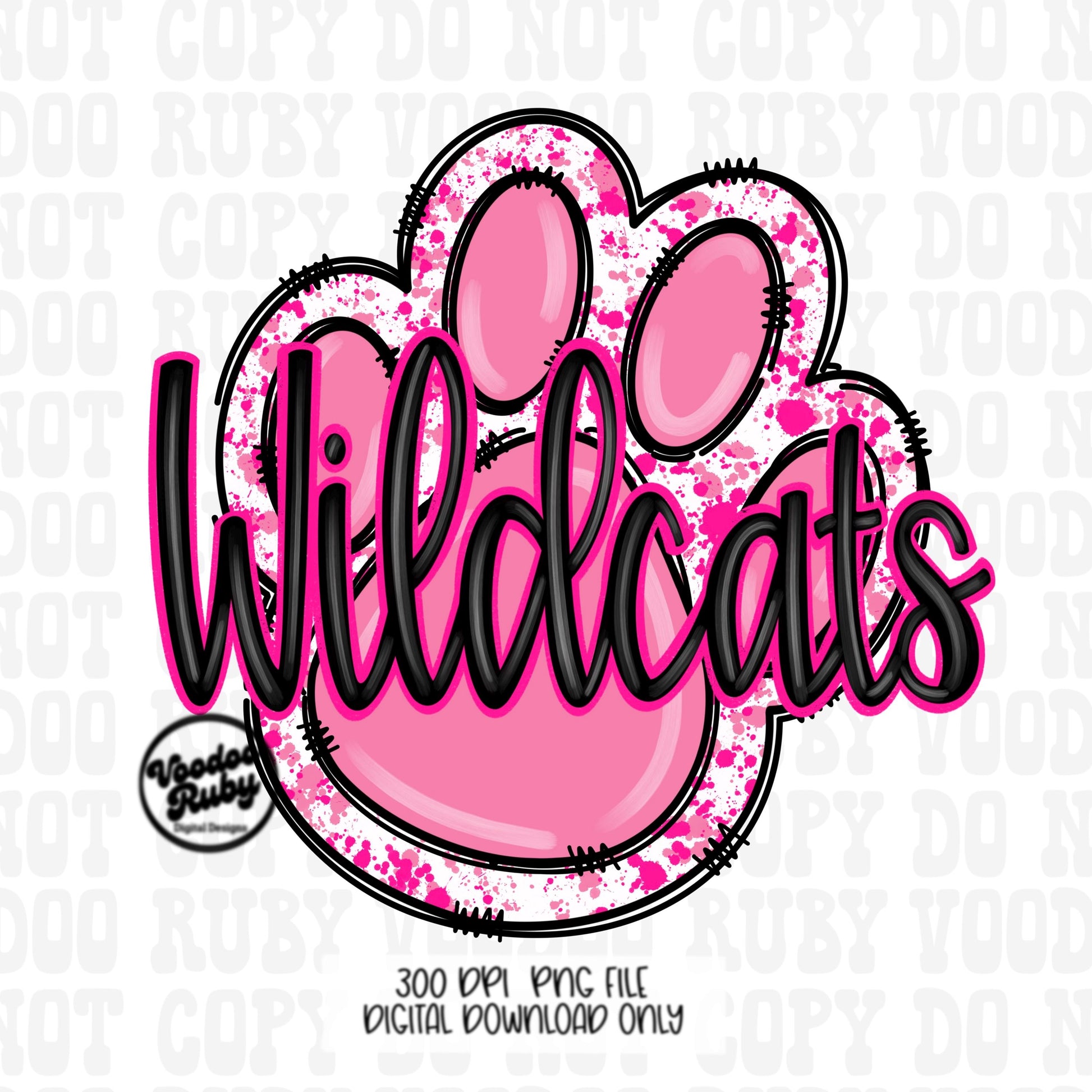 Pink Wildcats PNG Design Sublimation Hand Drawn Digital Download Pink Football PNG Pink Paw Print Pink October DTF Printable Mascot Clip Art