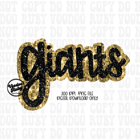 Giants PNG Design Sequins Glitter Hand Drawn Digital Download Faux Sequins Patch PNG Printable Clip Art Faux Appliqué Giants Football DTF
