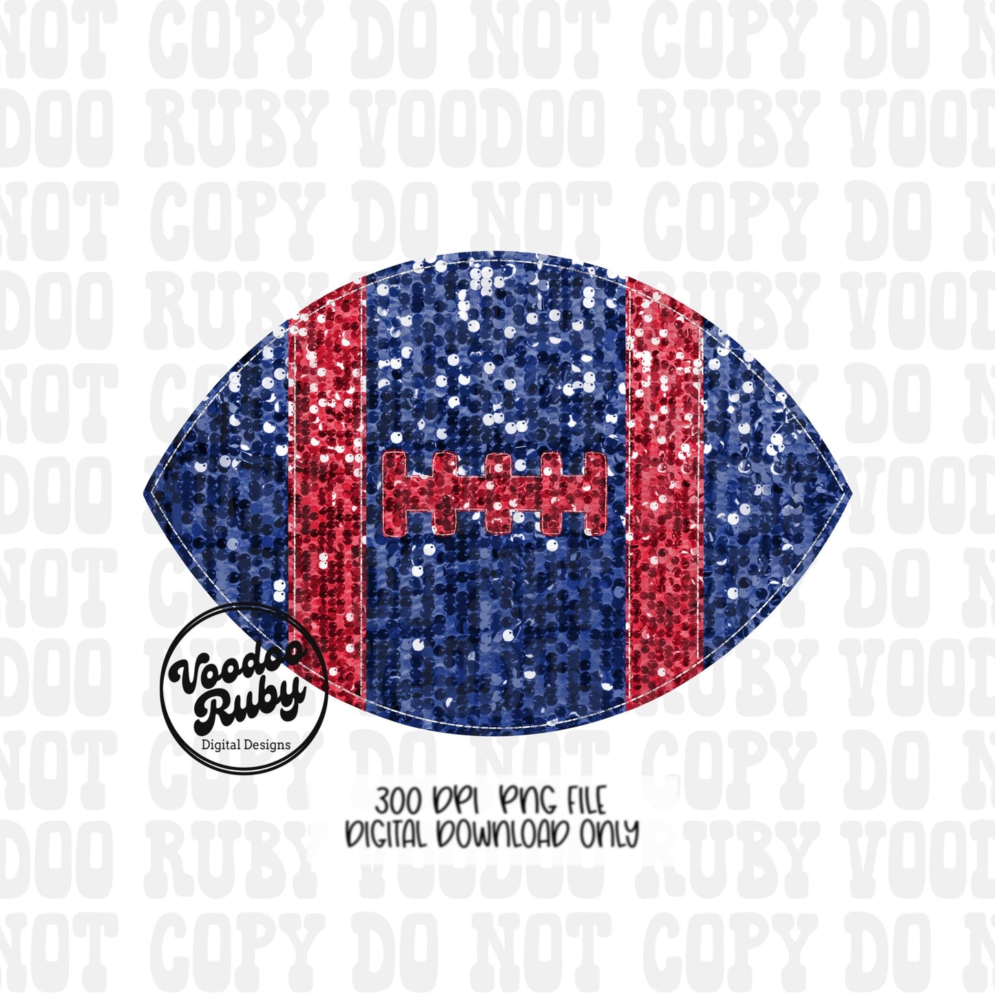 Red Blue Sequin Football PNG Design Glitter Hand Drawn Digital Download Faux Sequins Patch PNG Printable Clip Art Faux Appliqué Football DTF