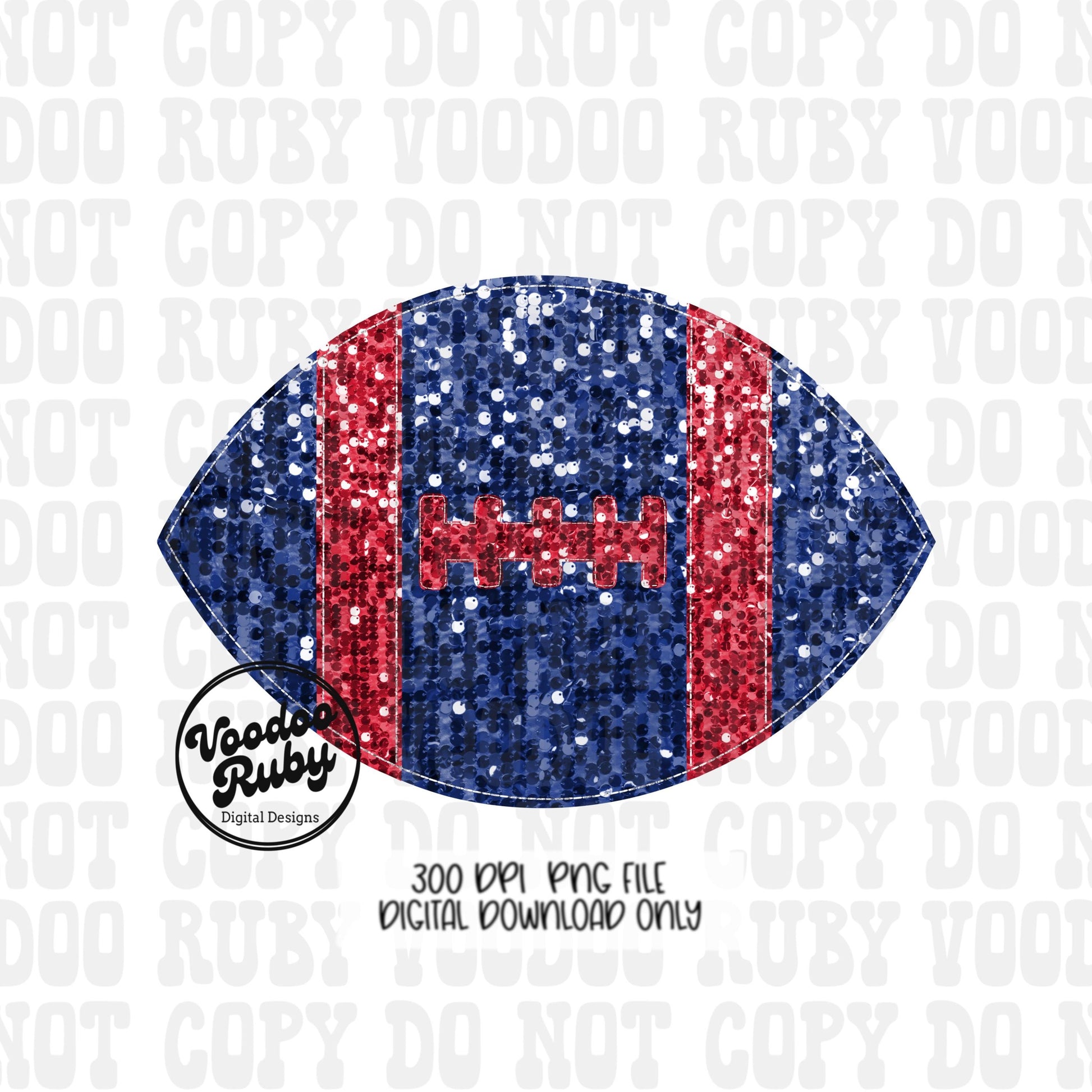 Red Blue Sequin Football PNG Design Glitter Hand Drawn Digital Download Faux Sequins Patch PNG Printable Clip Art Faux Appliqué Football DTF