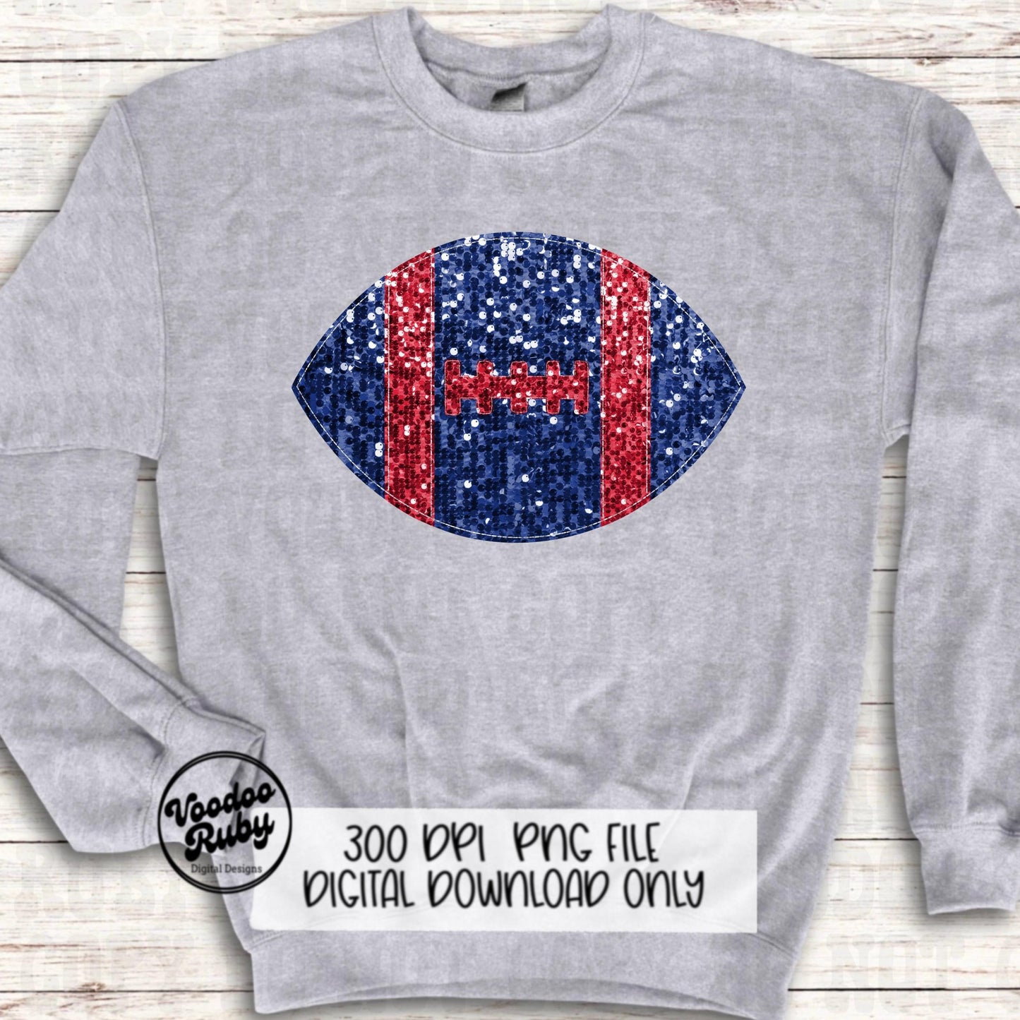 Red Blue Sequin Football PNG Design Glitter Hand Drawn Digital Download Faux Sequins Patch PNG Printable Clip Art Faux Appliqué Football DTF