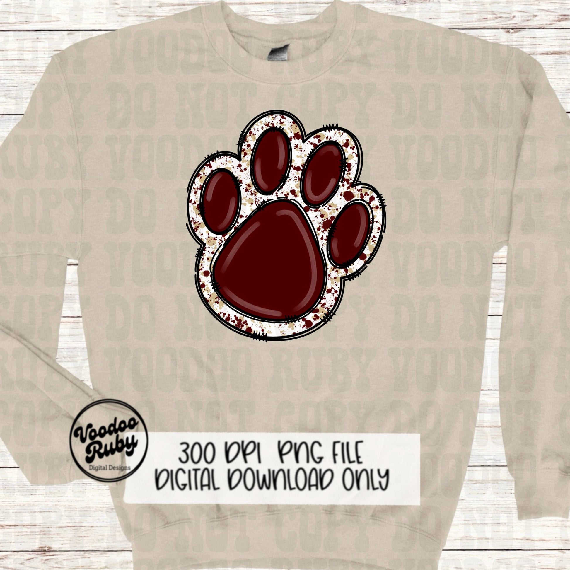 Maroon Gold Paw PNG Design Sublimation Hand Drawn Digital Download Paw Print PNG DTF Printable Clip Art Mascot png