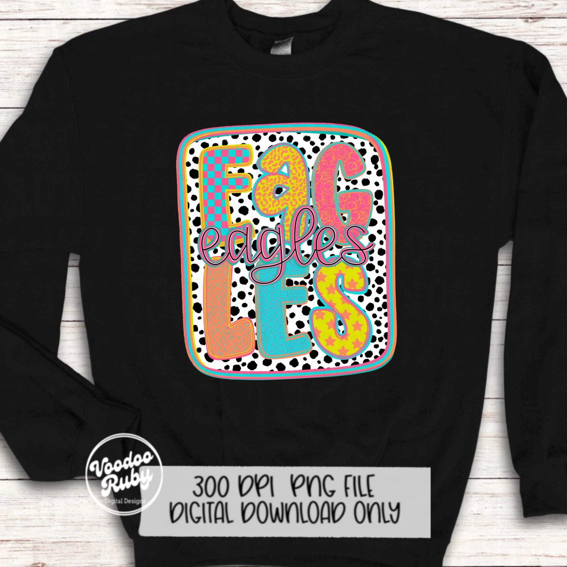 Eagles Mascot PNG: Hand-Drawn Colorful Dots Design (Digital Download)
