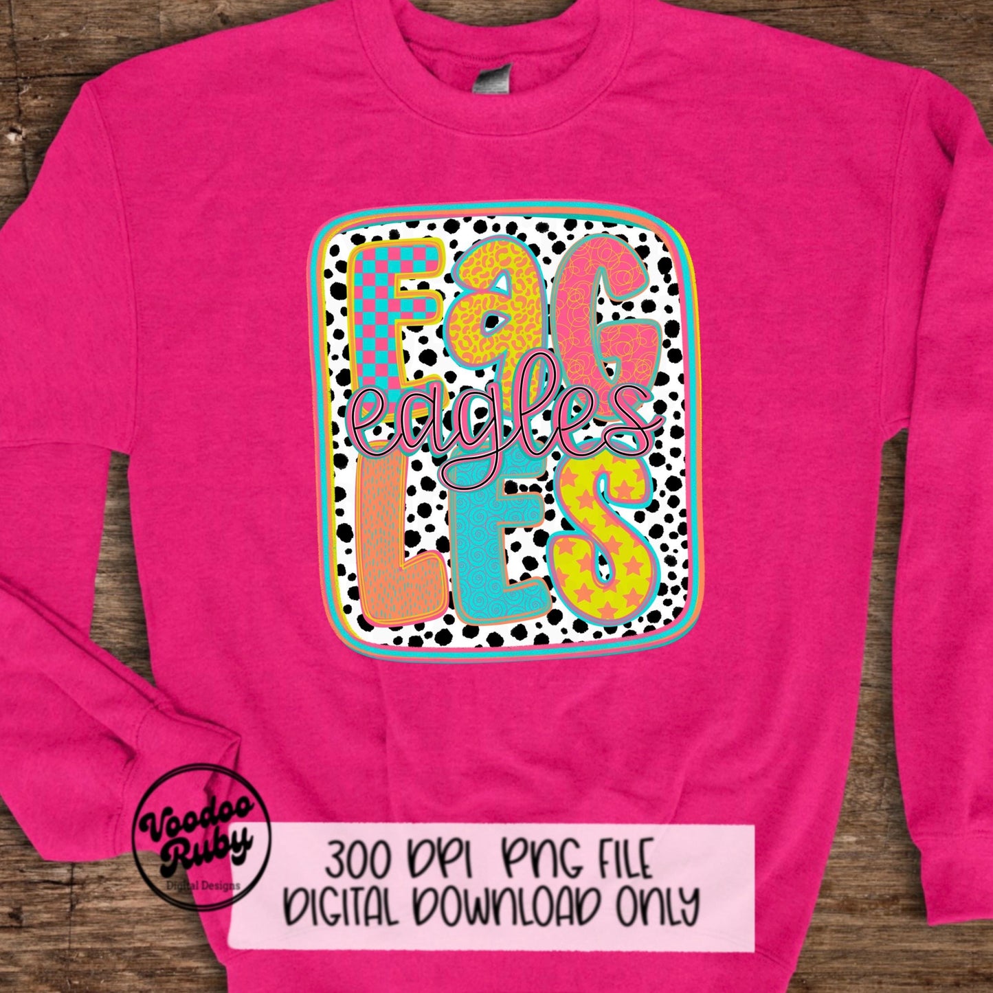 Eagles Mascot PNG: Hand-Drawn Colorful Dots Design (Digital Download)