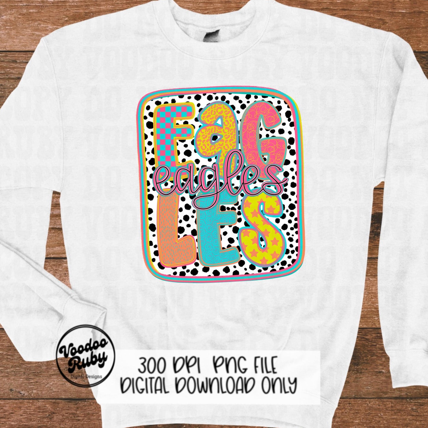 Eagles Mascot PNG: Hand-Drawn Colorful Dots Design (Digital Download)
