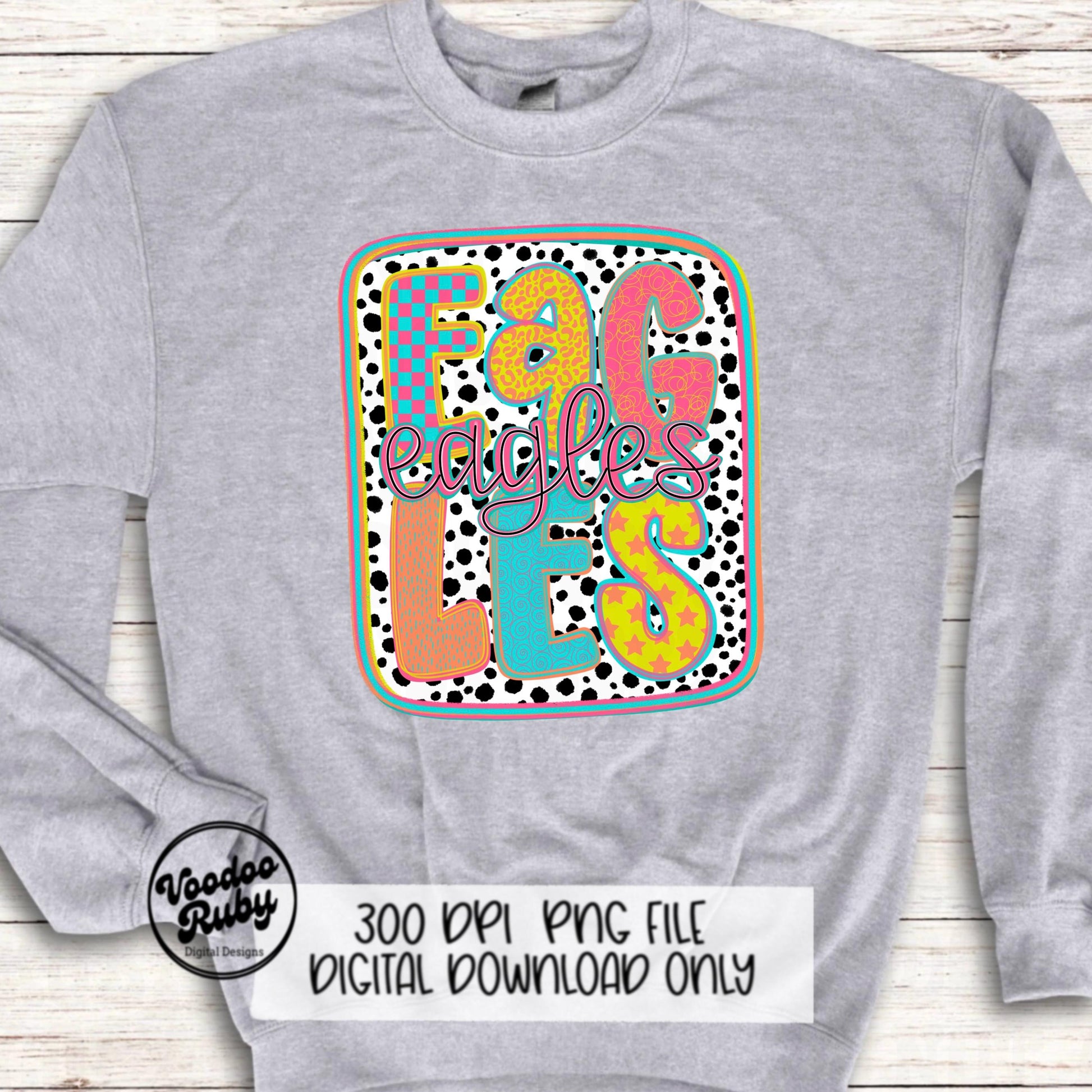 Eagles Mascot PNG: Hand-Drawn Colorful Dots Design (Digital Download)
