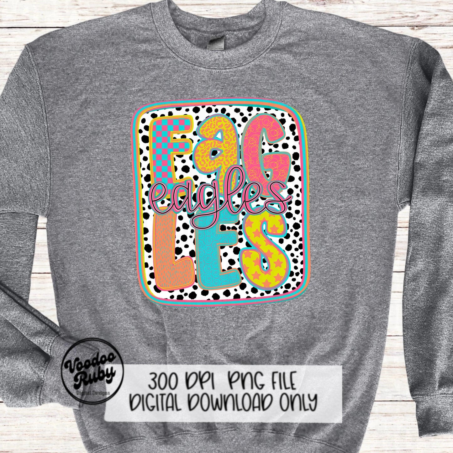 Eagles Mascot PNG: Hand-Drawn Colorful Dots Design (Digital Download)