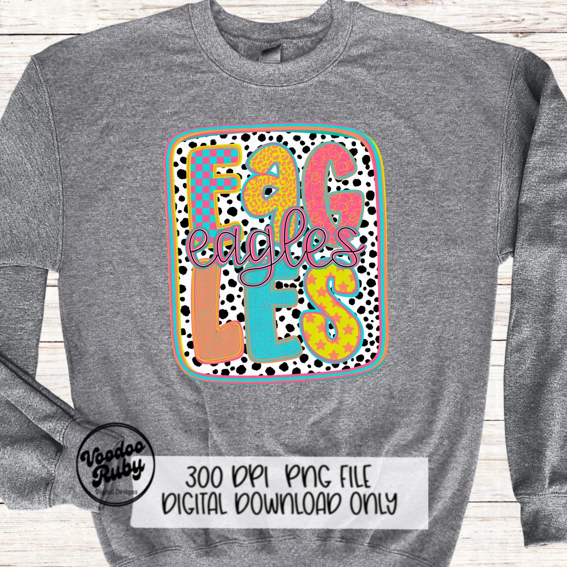 Eagles Mascot PNG: Hand-Drawn Colorful Dots Design (Digital Download)