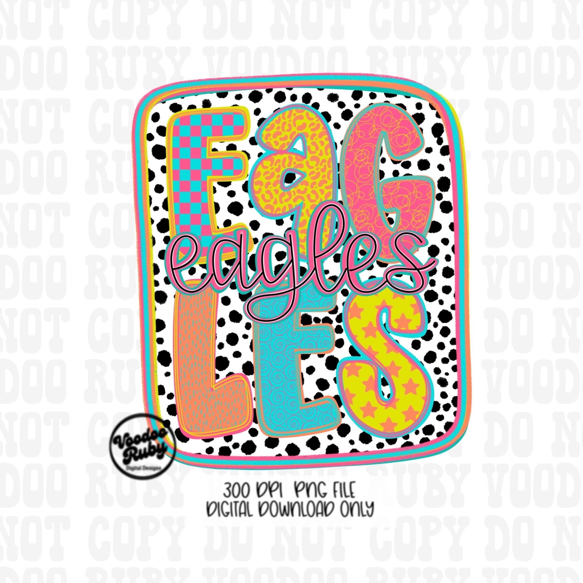 Eagles Mascot PNG: Hand-Drawn Colorful Dots Design (Digital Download)