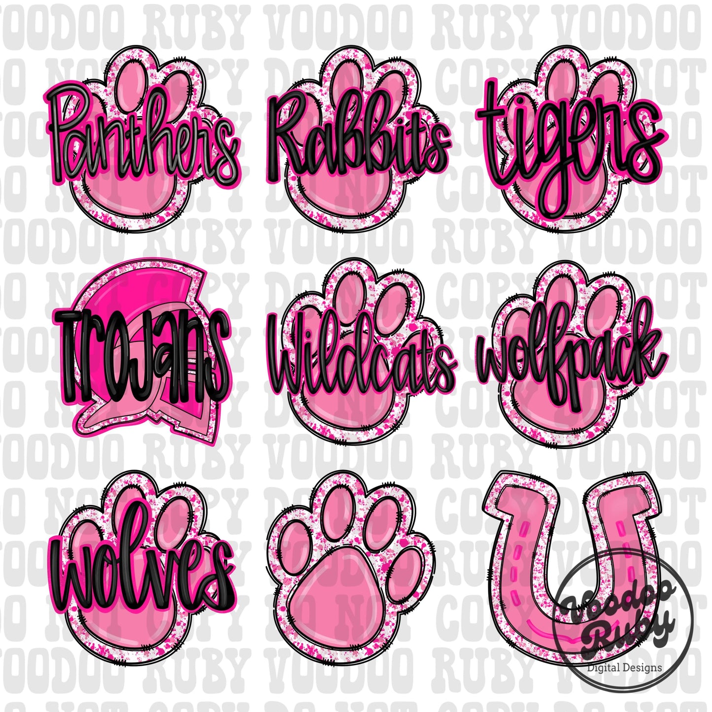 Pink Mascot PNG Bundle: Paw Print, Football, October Awareness (Digital Download)