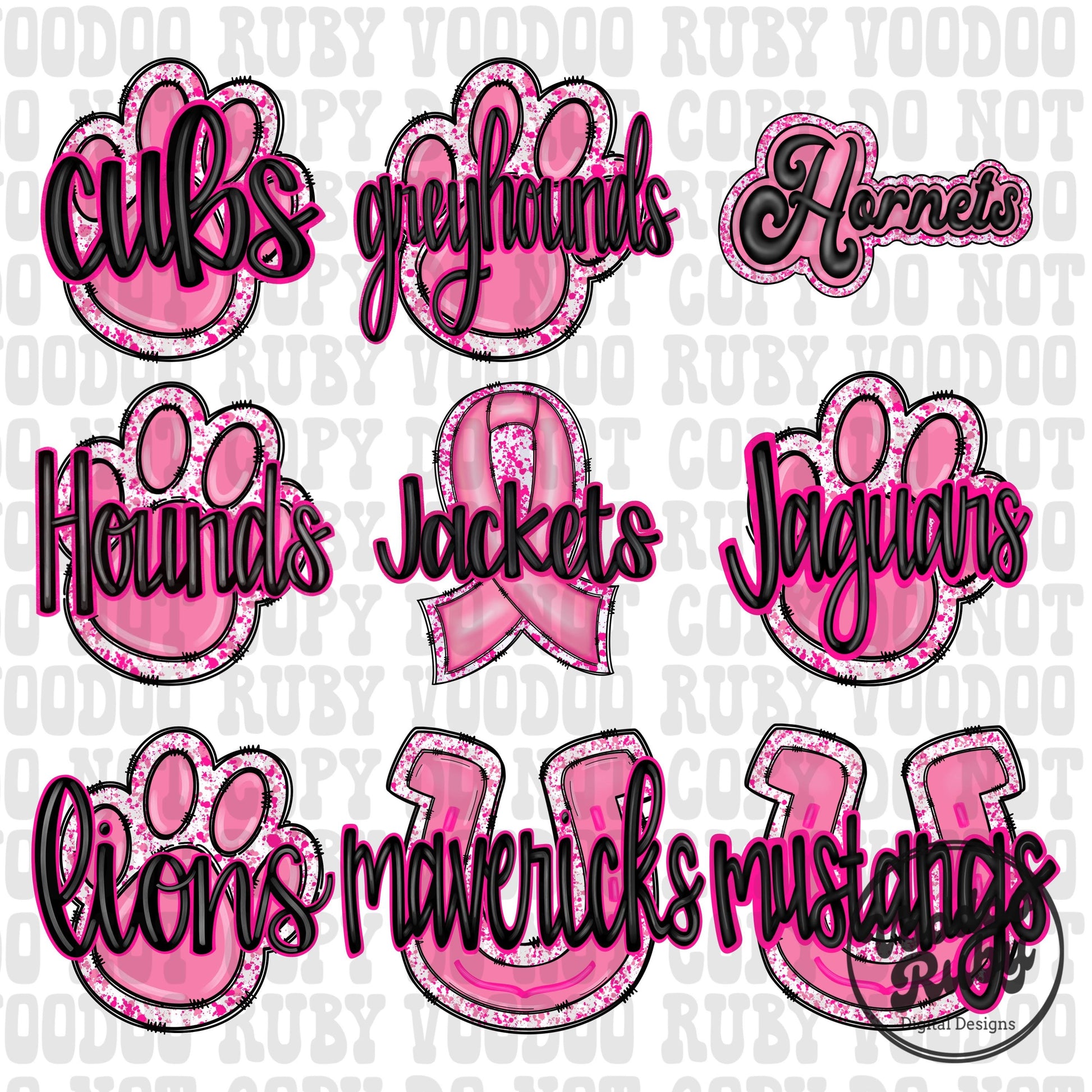 Pink Mascot PNG Bundle: Paw Print, Football, October Awareness (Digital Download)