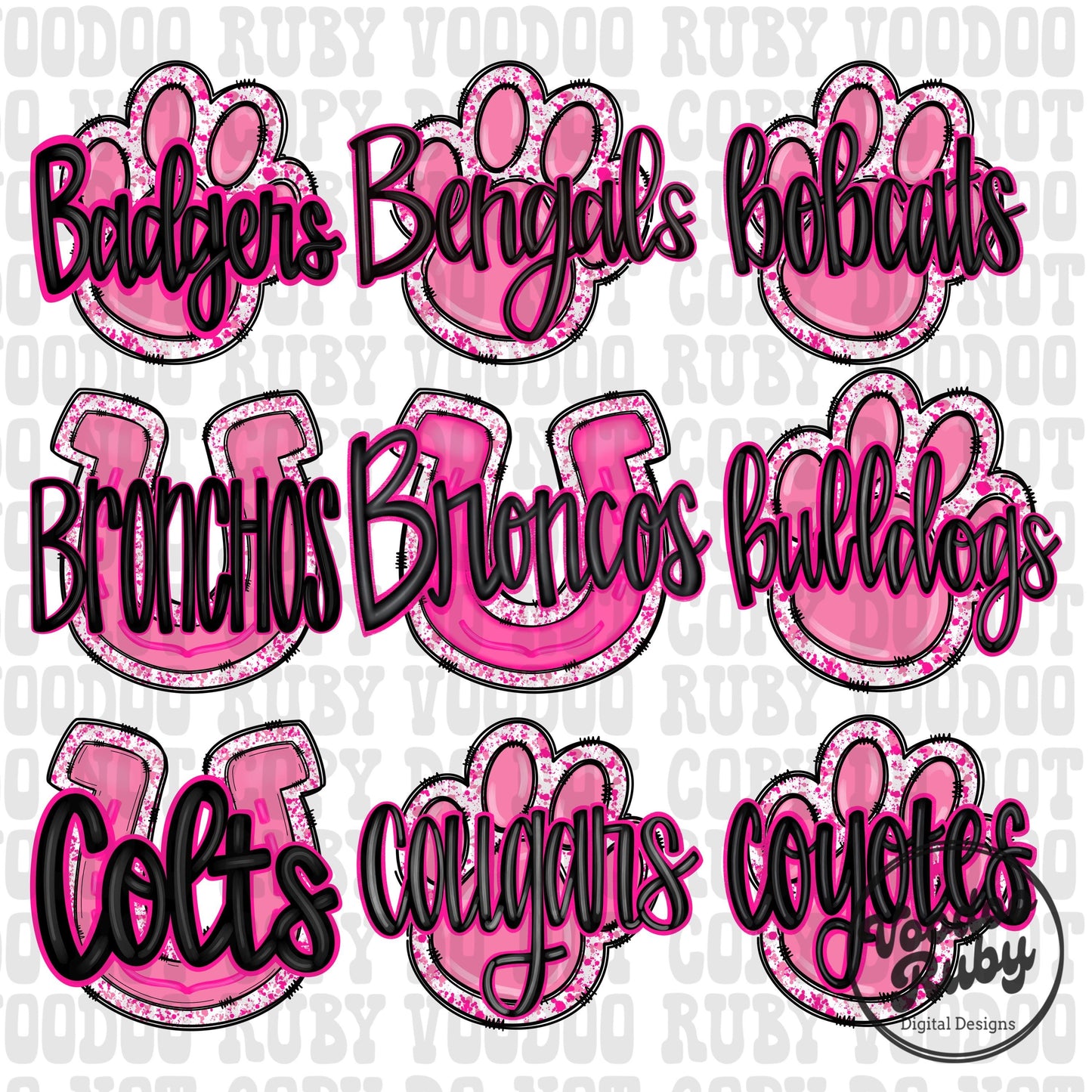 Pink Mascot PNG Bundle: Paw Print, Football, October Awareness (Digital Download)