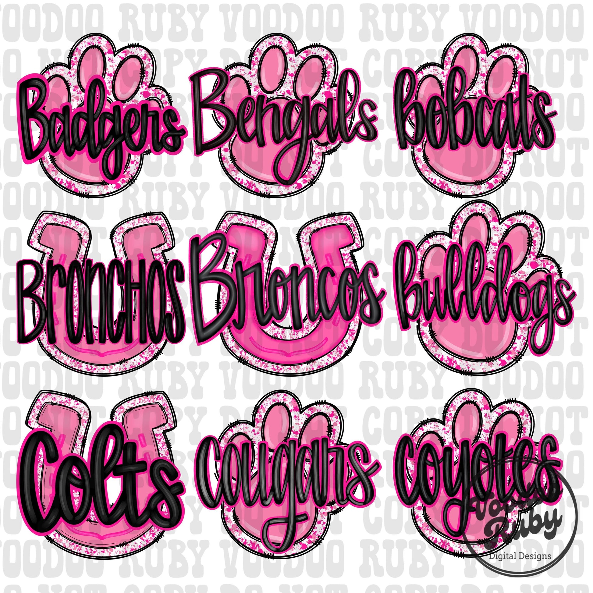 Pink Mascot PNG Bundle: Paw Print, Football, October Awareness (Digital Download)