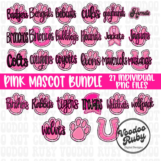Pink Mascot PNG Bundle: Paw Print, Football, October Awareness (Digital Download)