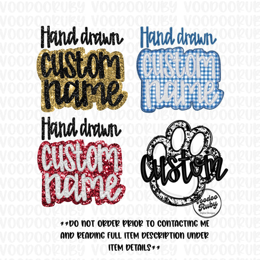 Custom Name PNG Design Faux Sequin PNG Design Faux Chenille Png Design Faux Applique Png Hand Drawn DTF Printable Custom Digital Download
