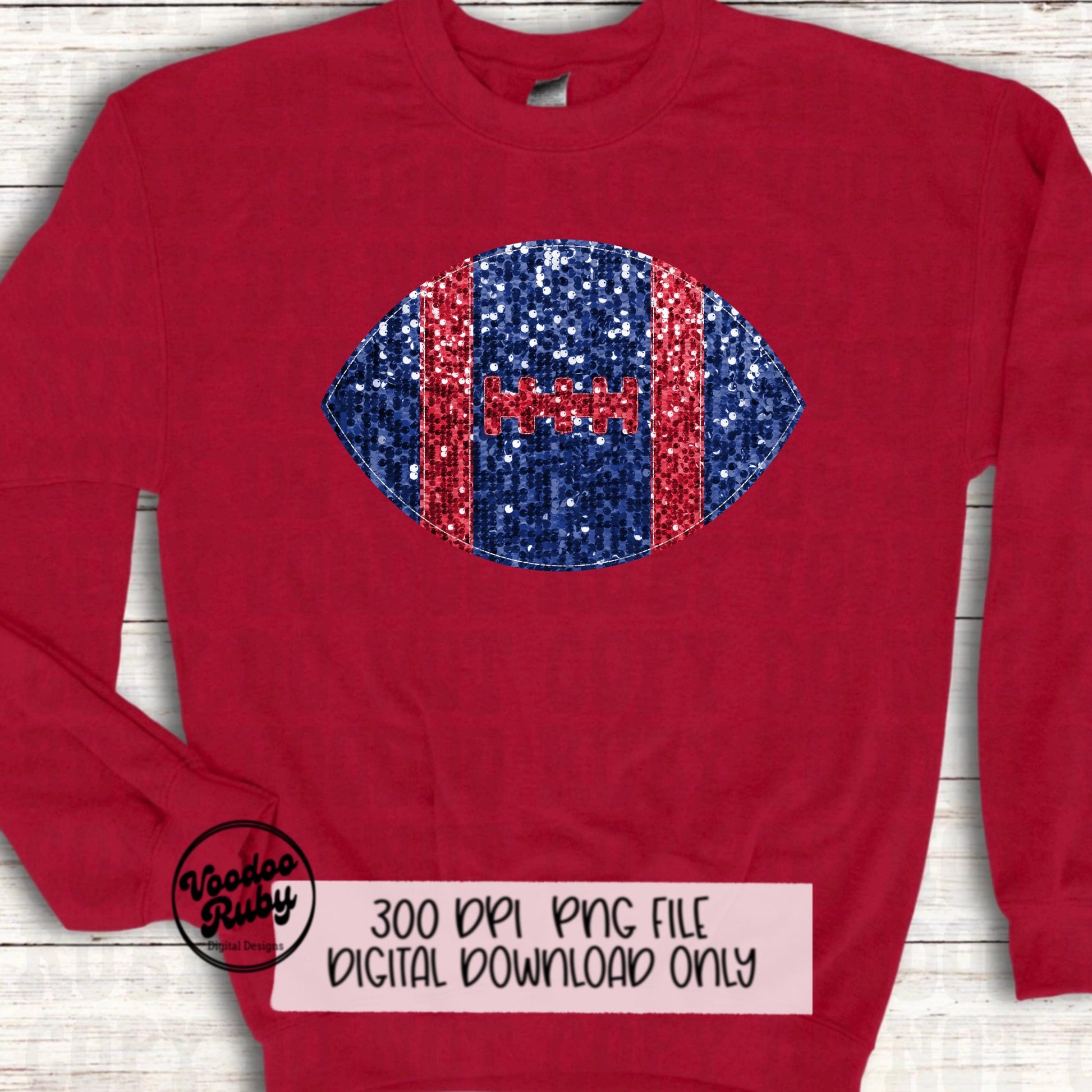 Red Blue Sequin Football PNG Design Glitter Hand Drawn Digital Download Faux Sequins Patch PNG Printable Clip Art Faux Appliqué Football DTF