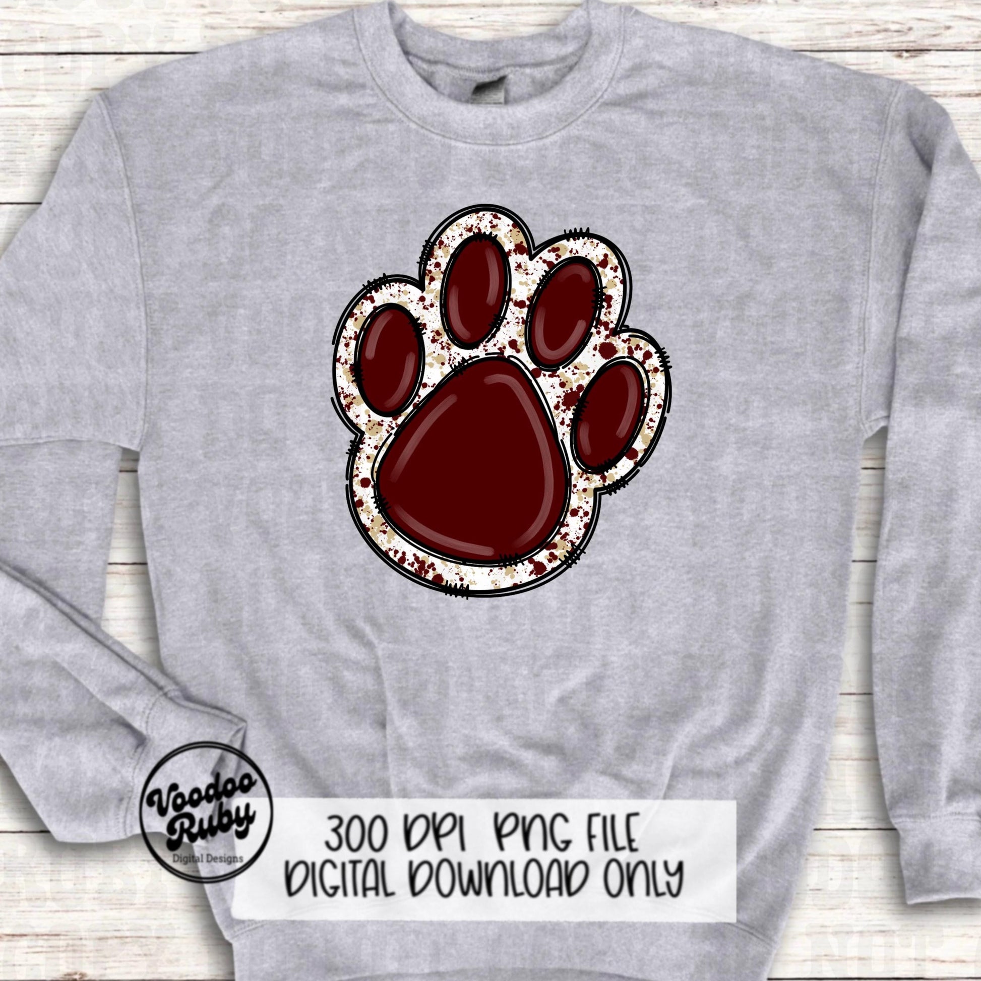 Maroon Gold Paw PNG Design Sublimation Hand Drawn Digital Download Paw Print PNG DTF Printable Clip Art Mascot png