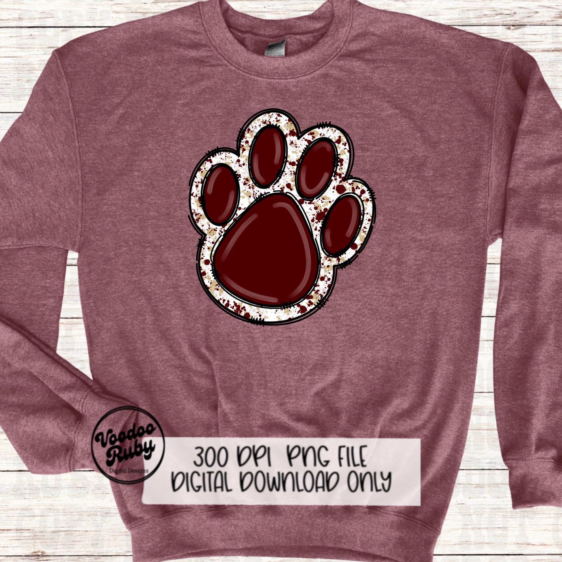 Maroon Gold Paw PNG Design Sublimation Hand Drawn Digital Download Paw Print PNG DTF Printable Clip Art Mascot png