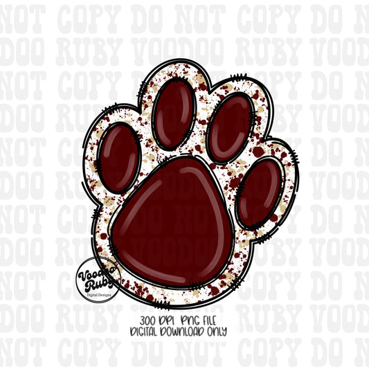 Maroon Gold Paw PNG Design Sublimation Hand Drawn Digital Download Paw Print PNG DTF Printable Clip Art Mascot png