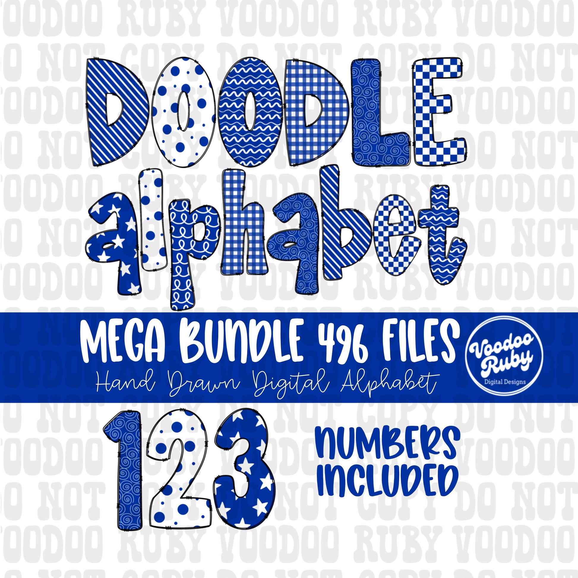Blue & White Doodle Alphabet PNG Bundle: Hand-Drawn Letters (Digital Download