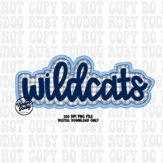 Wildcats PNG Design Embroidery Faux Applique Hand Drawn Digital Download Sublimation Wildcats PNG Football png Blue Wildcats DTF Printable