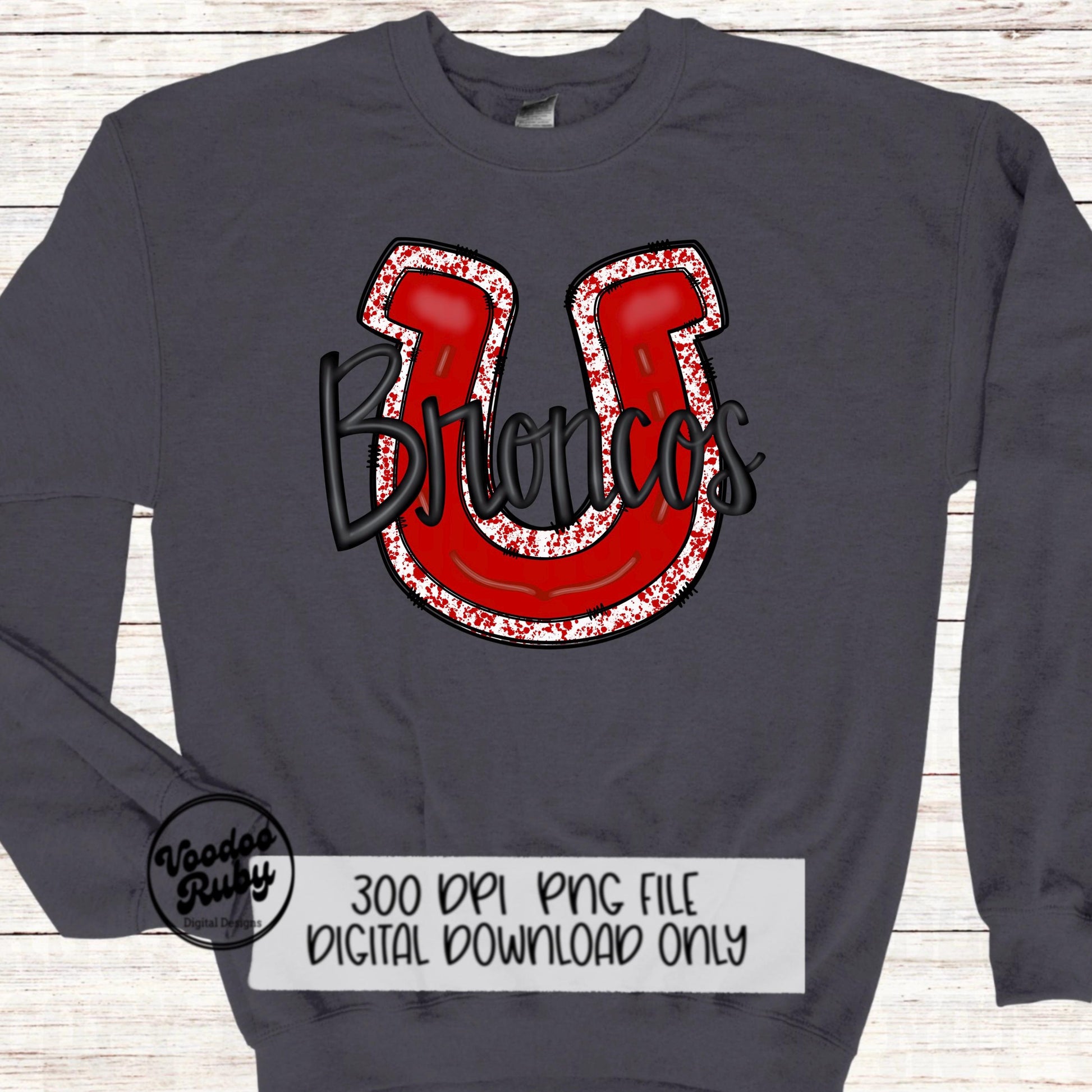 Broncos Design PNG Sublimation Hand Drawn Digital Download Red Broncos Football PNG Mascot png dtf Printable