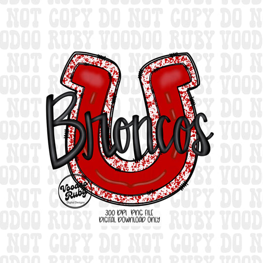 Broncos Design PNG Sublimation Hand Drawn Digital Download Red Broncos Football PNG Mascot png dtf Printable