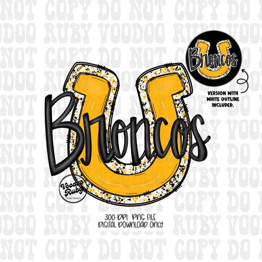 Broncos PNG Design Hand Drawn Digital Download Yellow Gold Broncos PNG Mascot Football png DTF Printable Broncos Clip Art