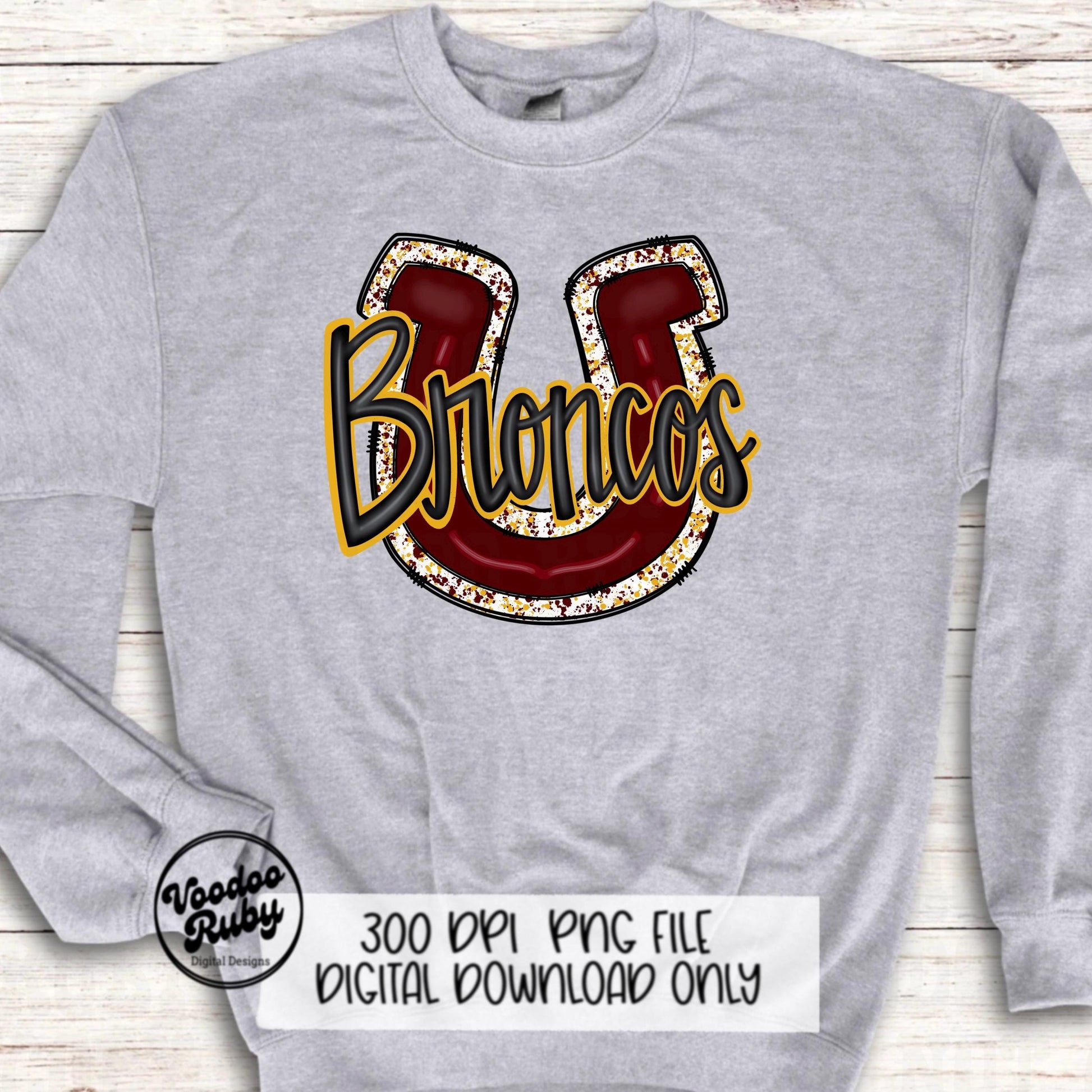 Broncos PNG Design Sublimation Hand Drawn Digital Download Football PNG Maroon Gold Broncos Football Mascot DTF Printable