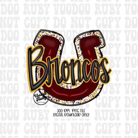Broncos PNG Design Sublimation Hand Drawn Digital Download Football PNG Maroon Gold Broncos Football Mascot DTF Printable