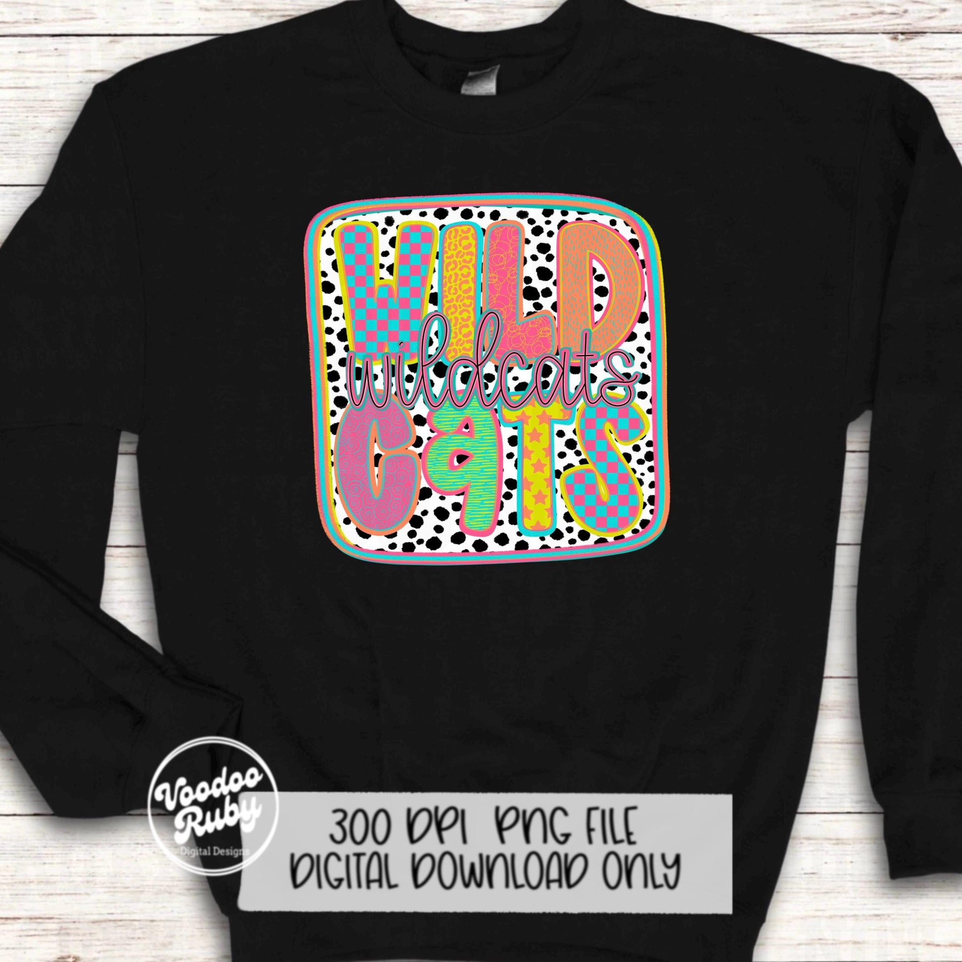 Wildcats Mascot PNG: Hand-Drawn Sublimation Design (Digital Download
