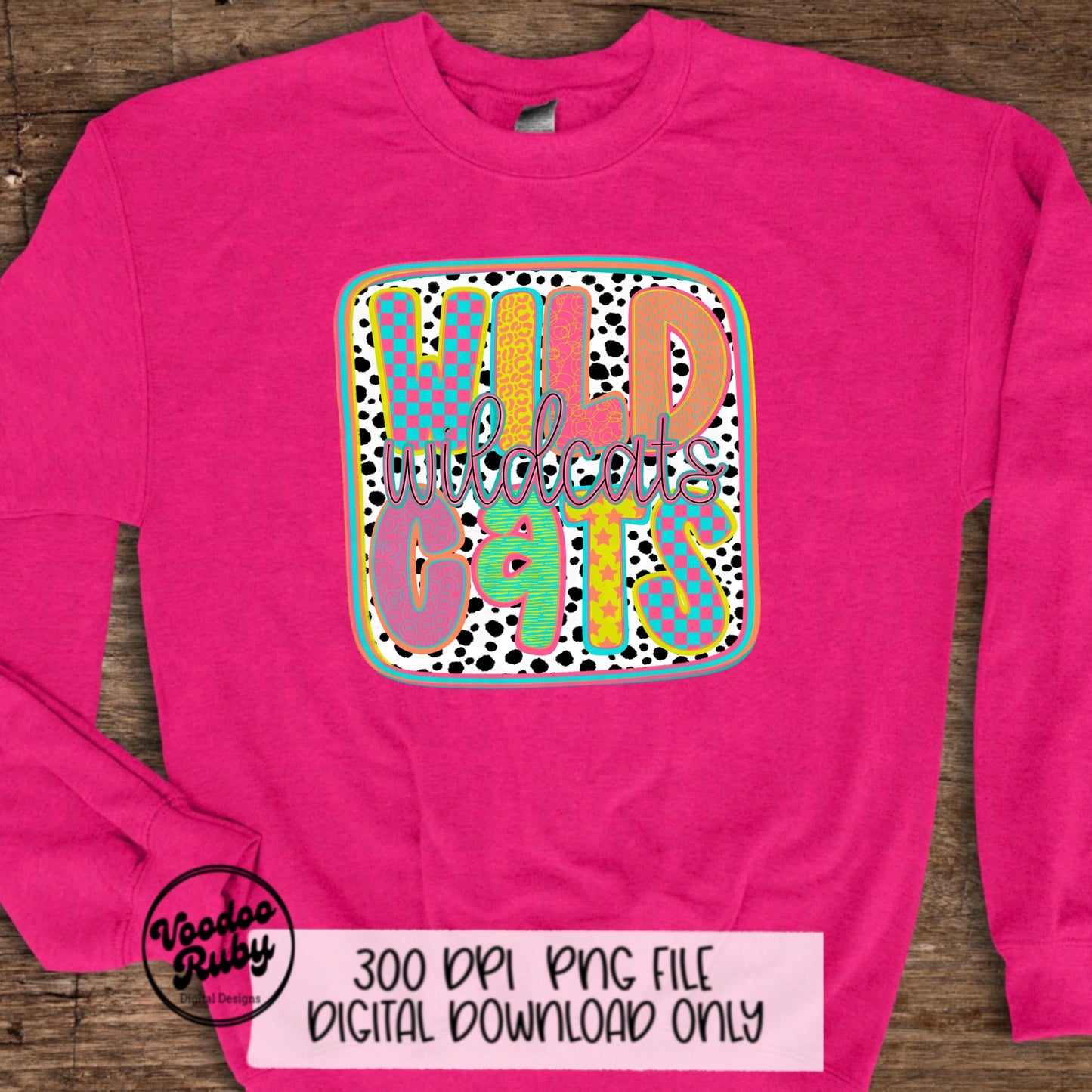 Wildcats Mascot PNG: Hand-Drawn Sublimation Design (Digital Download