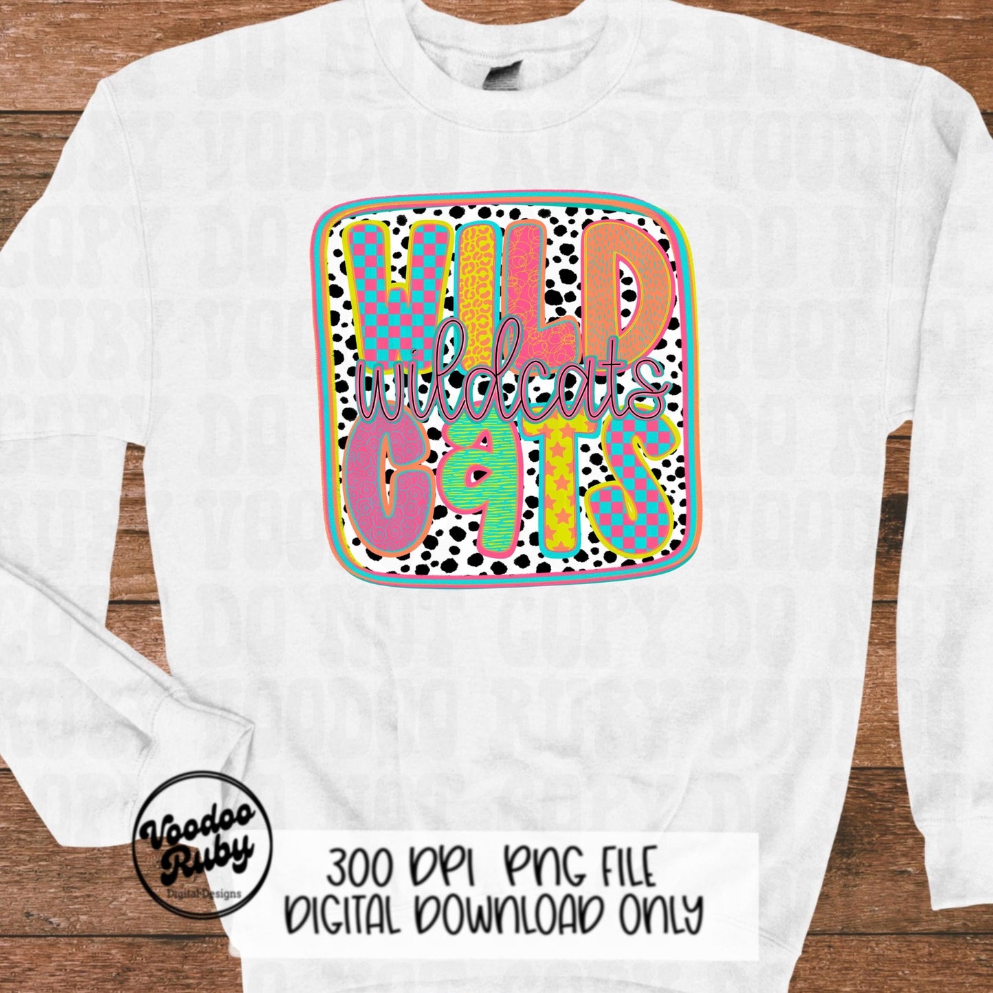 Wildcats Mascot PNG: Hand-Drawn Sublimation Design (Digital Download