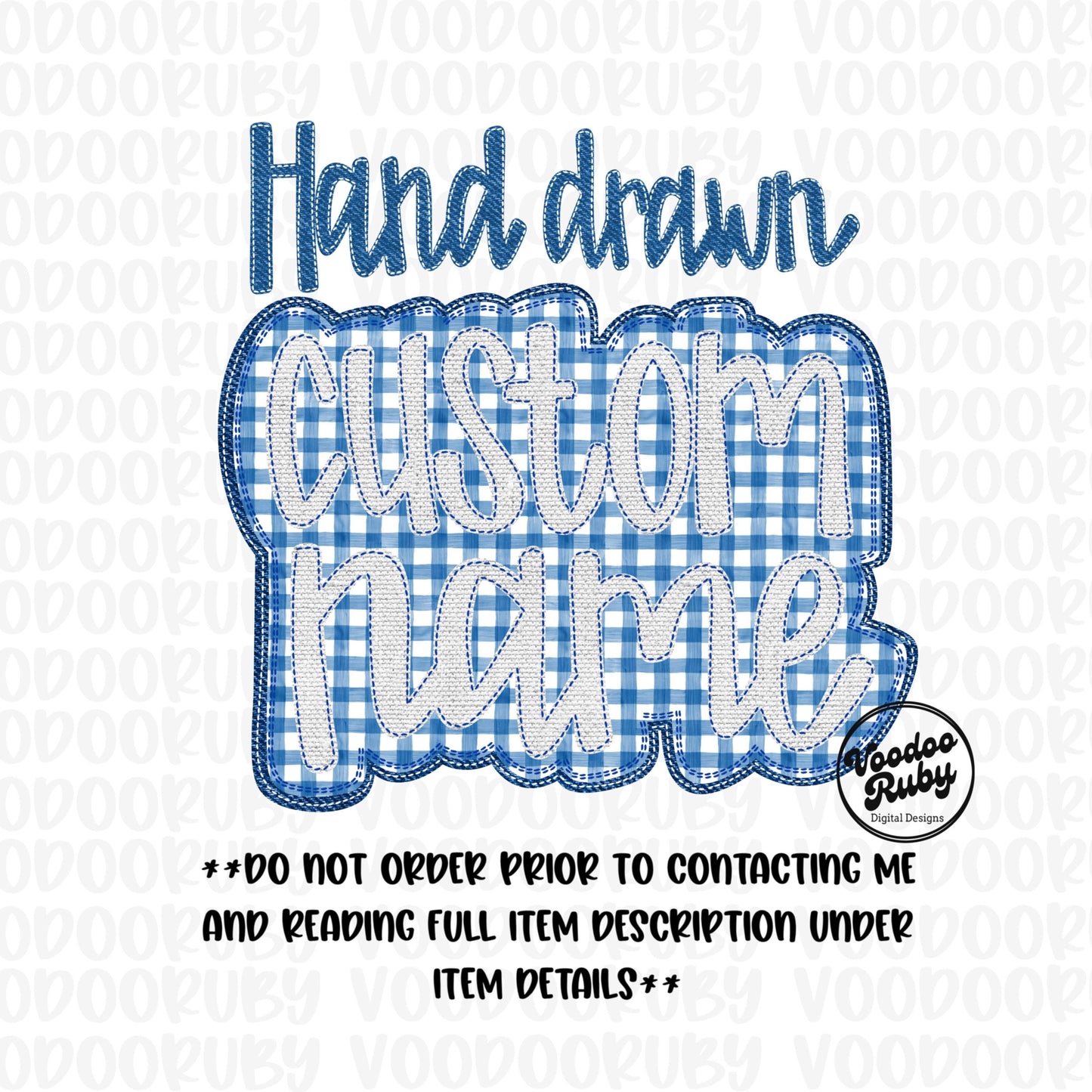 Custom Name Faux Embroidery PNG Design: Appliqué Patch, DTF Printable (Digital Download)