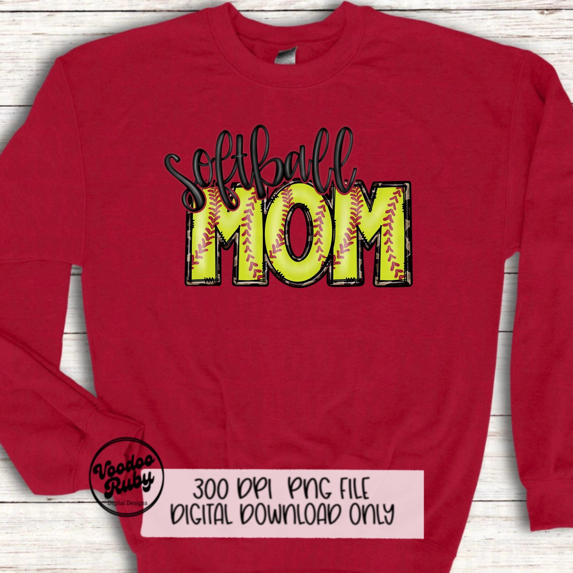 Softball Mom Leopard PNG: Hand-Drawn Doodle Letters (Digital Download