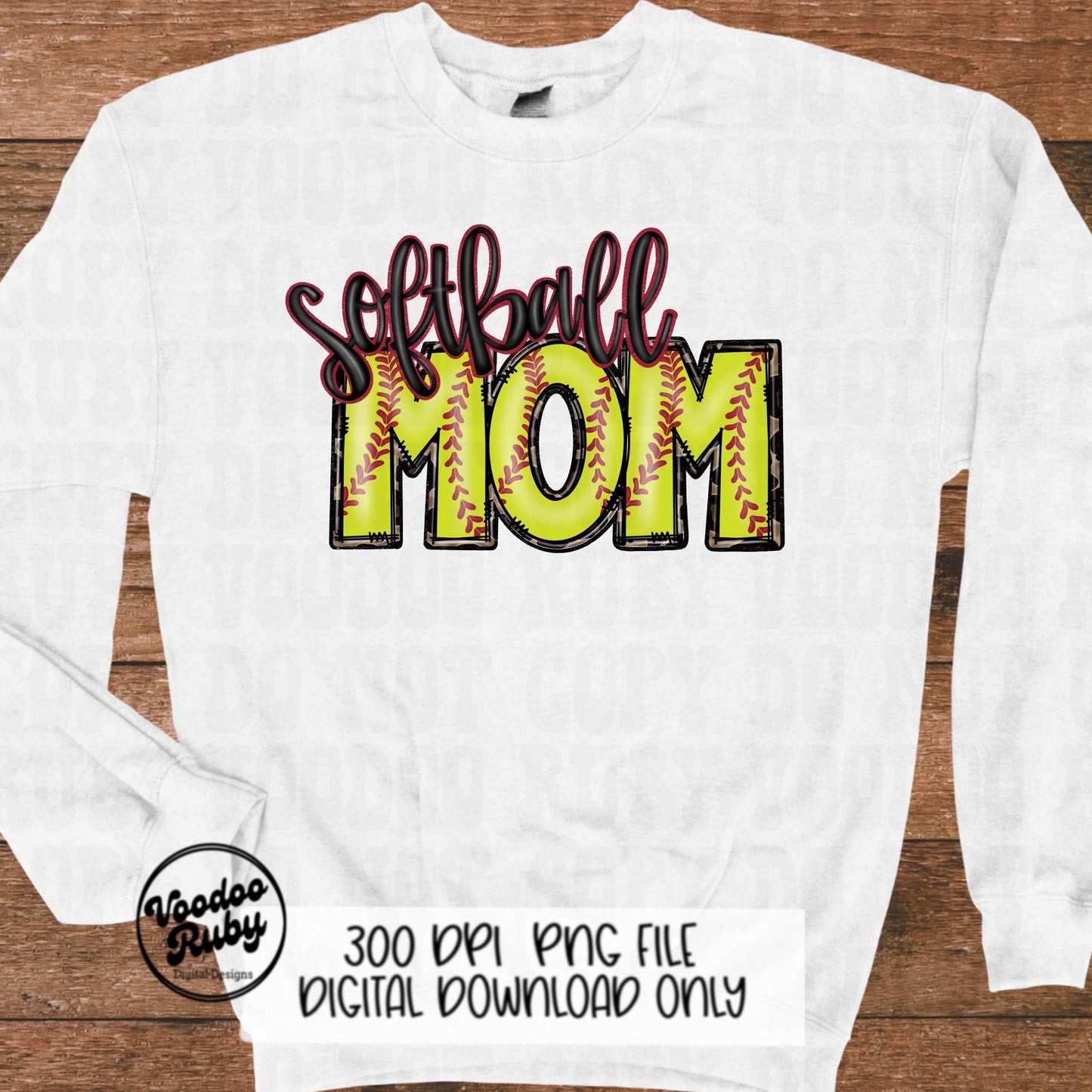 Softball Mom Leopard PNG: Hand-Drawn Doodle Letters (Digital Download