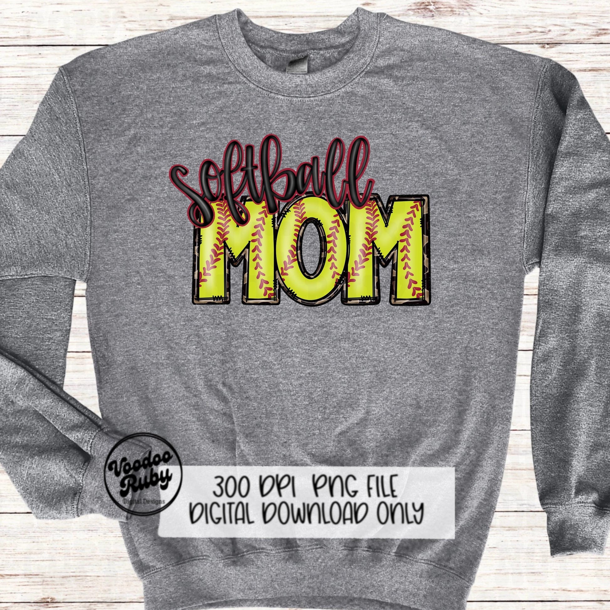 Softball Mom Leopard PNG: Hand-Drawn Doodle Letters (Digital Download