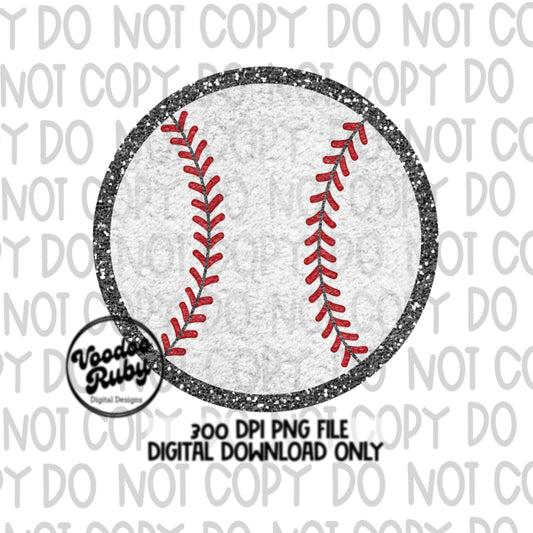 May include: A white baseball with red stitching and a black glitter border. The text &#39;300 DPI PNG FILE DIGITAL DOWNLOAD ONLY&#39; is at the bottom of the image.
