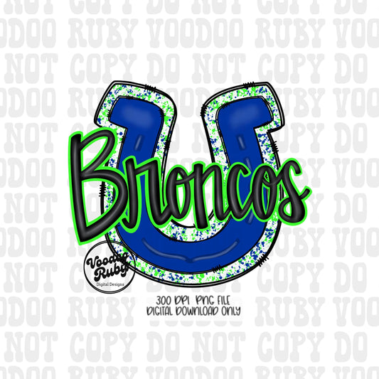 Broncos PNG Design Hand Drawn Digital Download Football PNG Broncos Sublimation Design Blue Lime Green Broncos Football DTF Printable