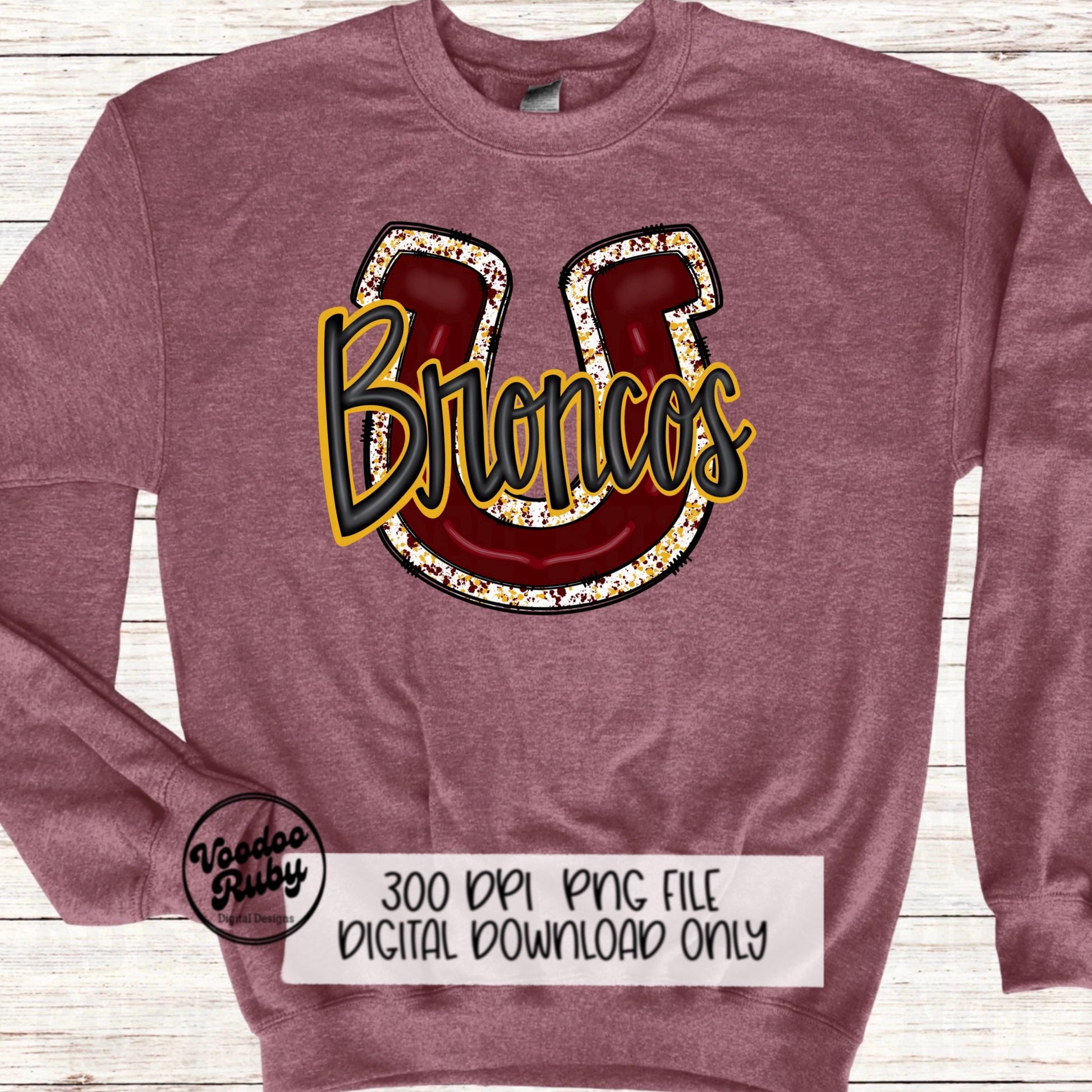Broncos PNG Design Sublimation Hand Drawn Digital Download Football PNG Maroon Gold Broncos Football Mascot DTF Printable