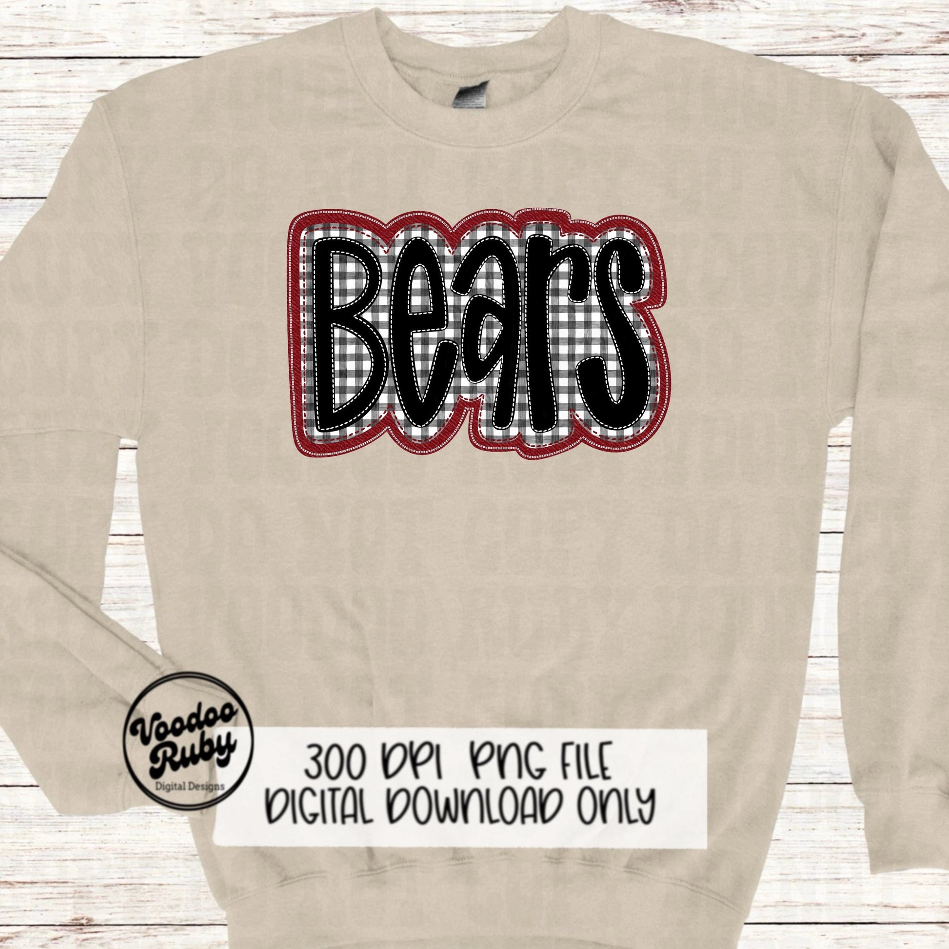 Bears PNG Design Embroidery Faux Applique Hand Drawn Digital Download Sublimation Bears PNG Football png Bears DTF Printable