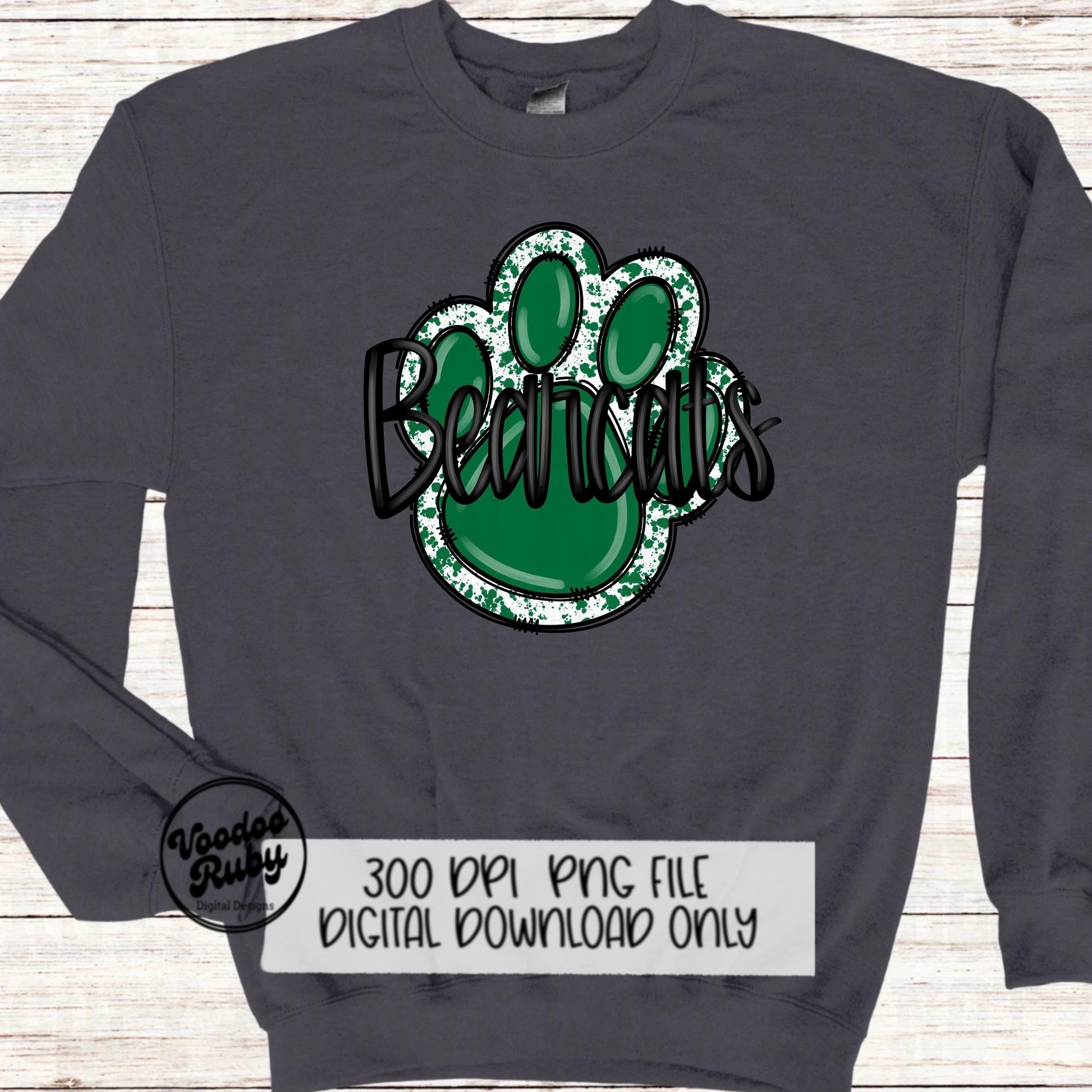 Bearcats PNG Design Hand Drawn Digital Download Football png Green Bearcats Paw Mascot DTF Printable Clip Art